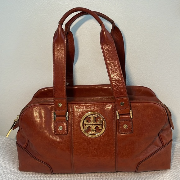 Tory Burch Burnt Satchel Bag Gold emblems - Picture 1 of 11